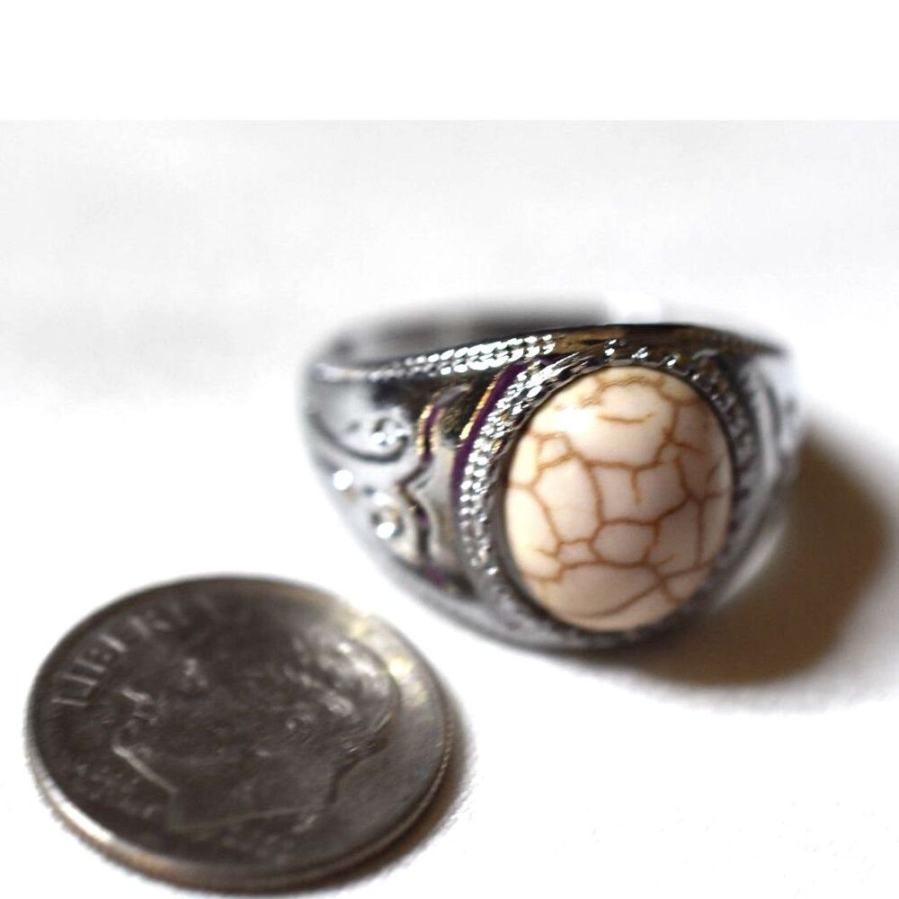 Western Faux Buffalo Turquoise Stone Etched Silver Tone Sizes 10,11 & 12 Ring